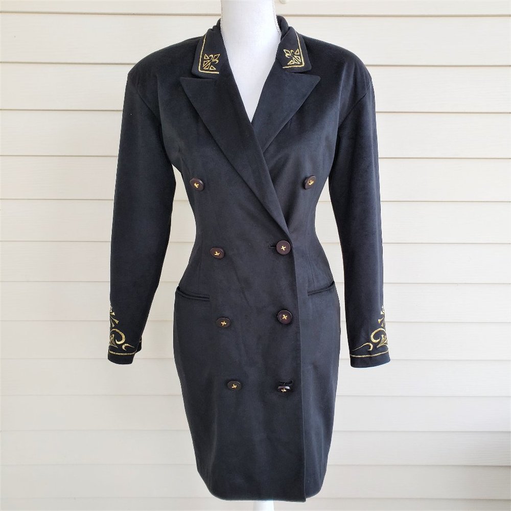 Soft Black Velvet super curvy fitted Jacket Dress